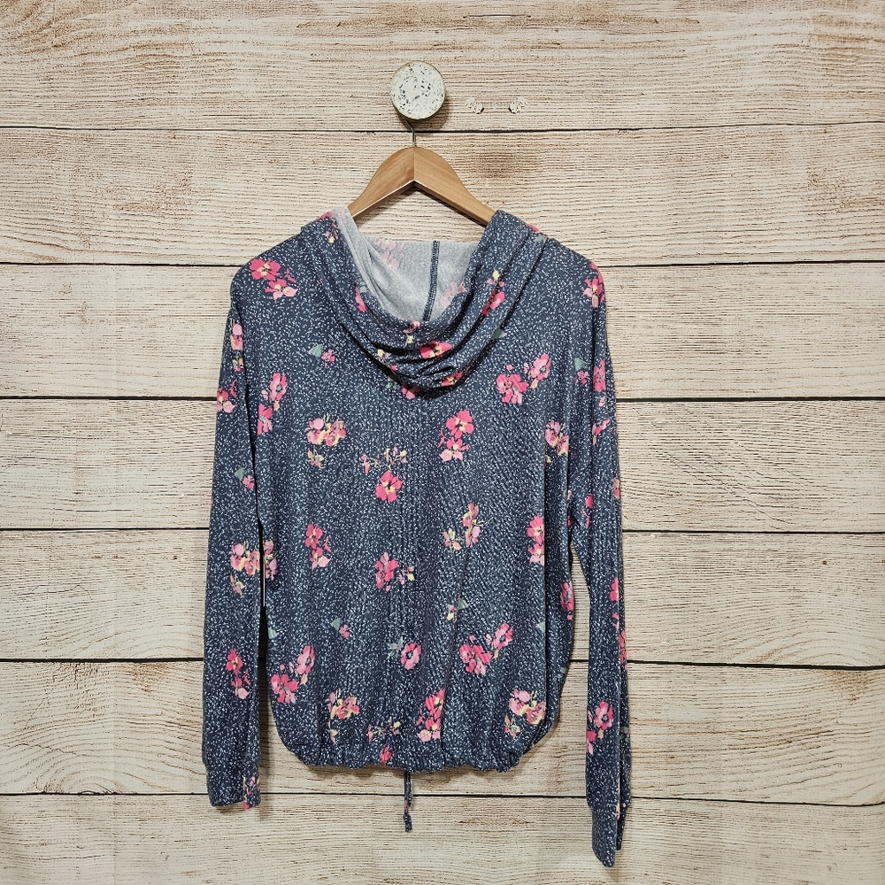 NWT Free Press Small Lounge wear long sleeve Hoodie Top Blue Pink Floral Small - Picture 7 of 9